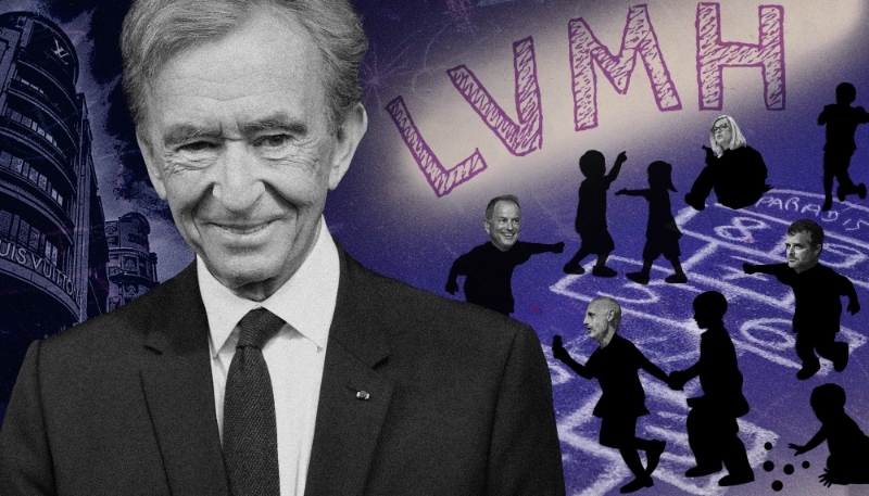 Bernard Arnault et quelques cadres du groupe LVMH, Michael Burke, Stéphane Bianchi, Chantal Gaemperle, Jérôme Sibille.