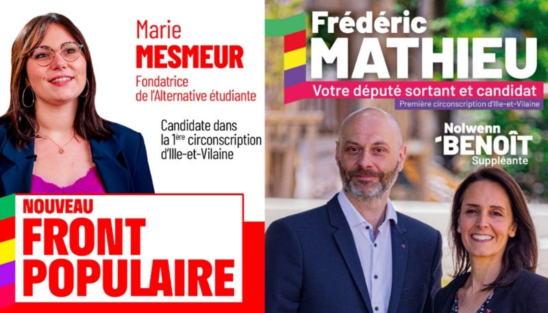 La candidate officiellement investie par LFI, Marie Mesmeur, et le député insoumis écarté, Frédéric Mathieu.