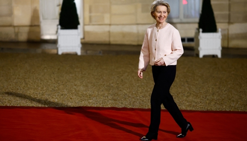 La présidente de la Commission européenne Ursula von der Leyen, au palais de l'Élysée, le 10 février 2025.