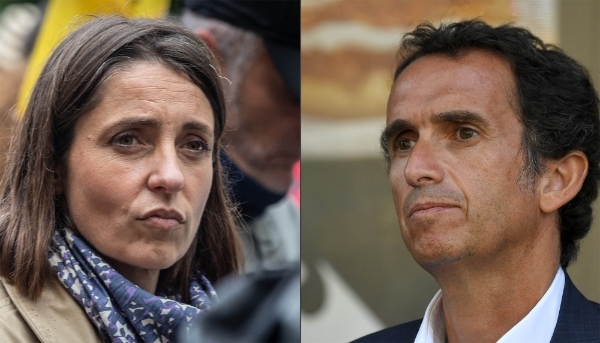 La secrétaire générale de la CGT Sophie Binet et le PDG de Carrefour, Alexandre Bompard.