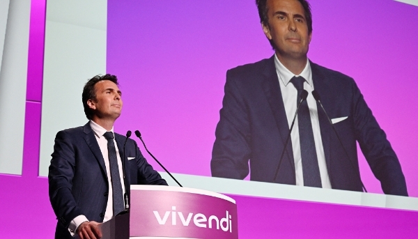 Yannick Bolloré à l'assemblée générale du groupe Vivendi, le 24 avril 2023.