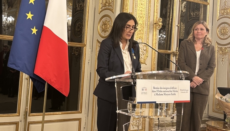 Maryam Salehi, directrice déléguée à la direction générale de NRJ Group, et Yaël Braun-Pivet, présidente de l'Assemblée nationale.