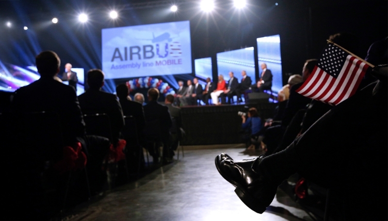 Conférence de presse donnée par Airbus à Mobile, dans l'Alabama, avant le lancement de son usine d'assemblage pour l'A320.