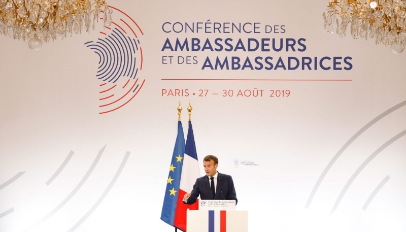 Le président Emmanuel Macron à la conférence des ambassadeurs et ambassadrices de 2019.