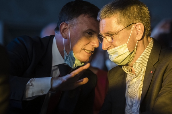 Bruno Beschizza (à gauche) et Frédéric Péchenard, lors d'un meeting de Valérie Pécresse.