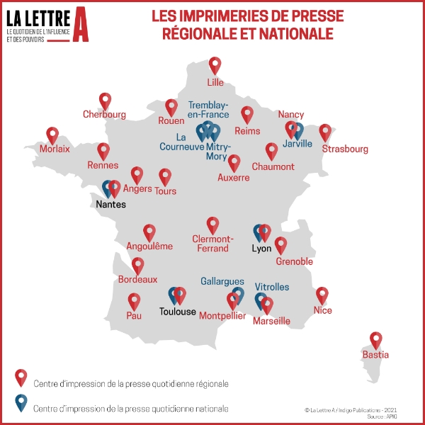 Les imprimeries de presse en France. Source : APIG