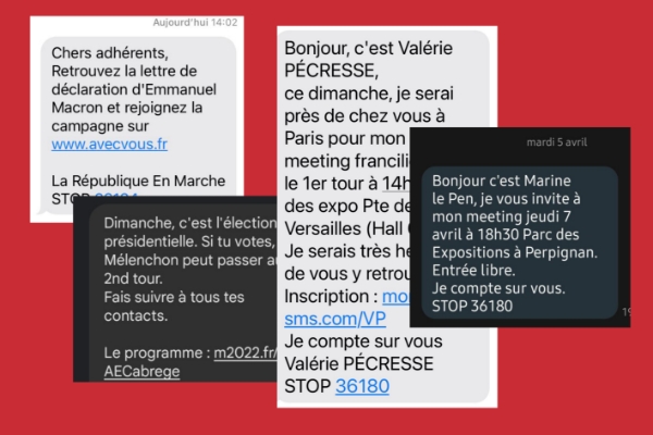 Exemples de SMS envoyés par les candidats à la présidentielle.