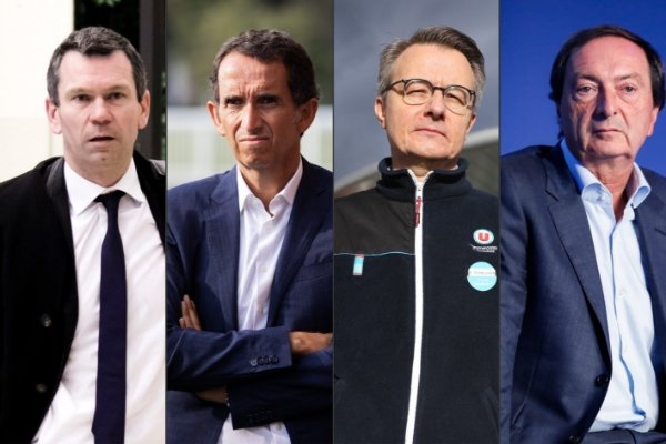 Thierry Cotillard (Perifem), Alexandre Bompard (Carrefour), Dominique Schelcher (Système U) et Michel-Edouard Leclerc (E.Leclerc).