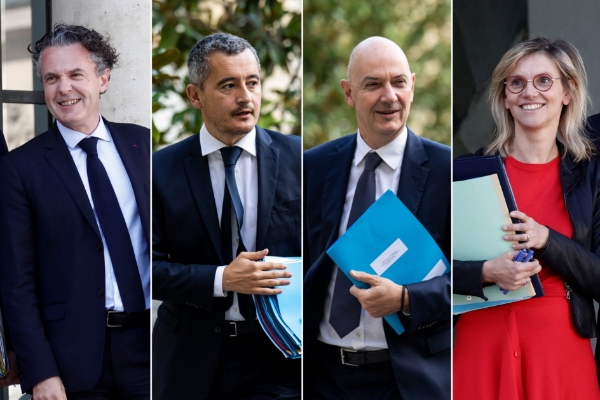 Les ministres Christophe Béchu (transition écologique), Gérald Darmanin (intérieur), Roland Lescure (industrie) et Agnès Pannier-Runacher (transition énergétique).