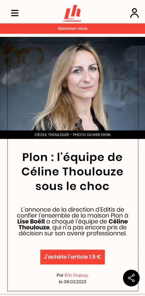 Capture d'écran de l'article de Livres Hebdo avant qu'il soit retiré du site.