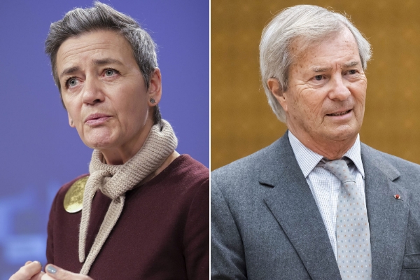 Margrethe Vestager et Vincent Bolloré.