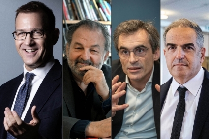 De g. à dr. : Daniel Kretinsky, 
Denis Olivennes, Raphaël Enthoven et Christopher Baldelli.